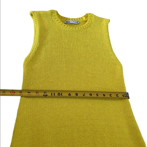 Zara 100% Cotton Yellow Knit Mini Dress Size Medium - Picture 10 of 17